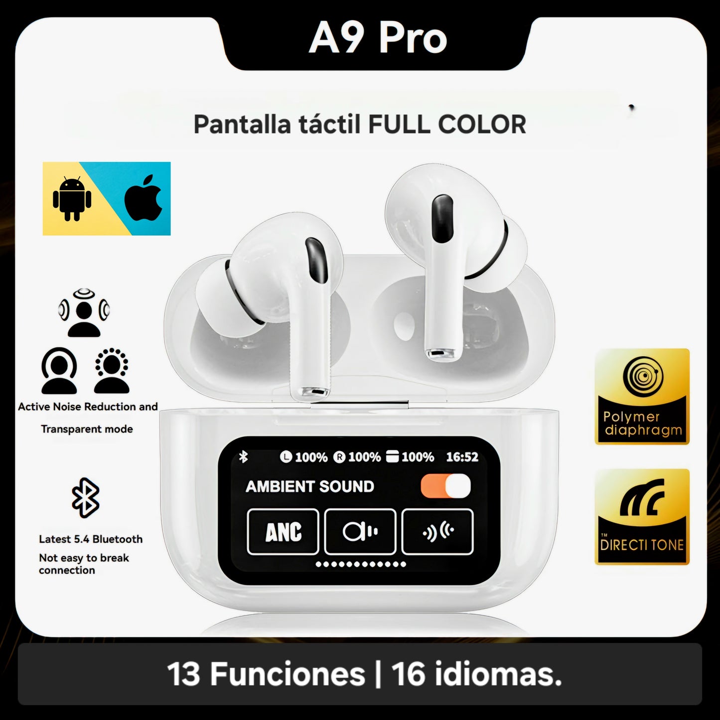 AUDIFONO A9 PRO (pantalla táctil)