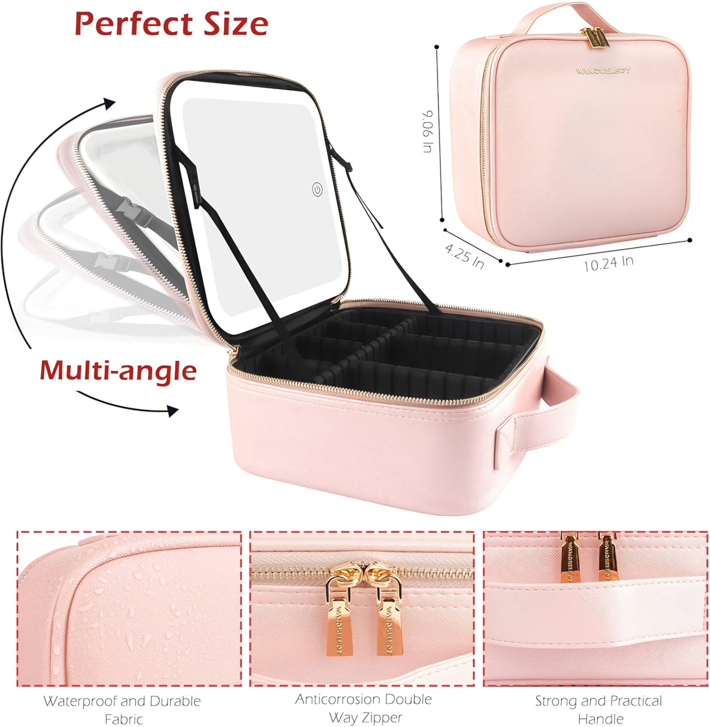 ESTUCHE DE COSMÉTICOS CON ESPEJO LED RECARGABLE