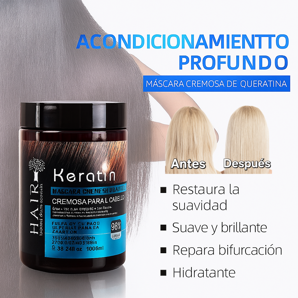 Mascarilla capilar profesional con queratina en crema, con aroma floral