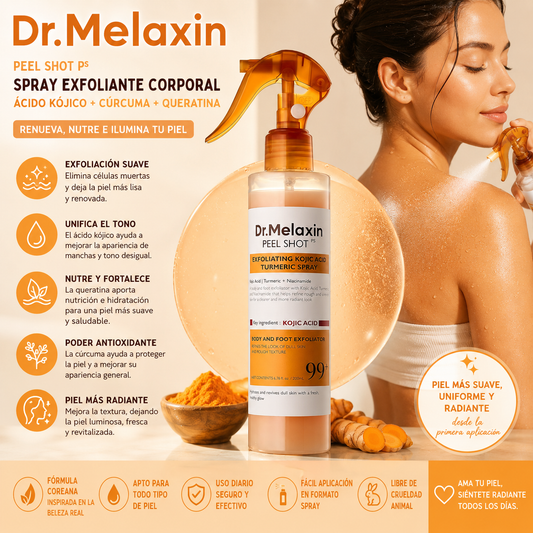 Dr. Melaxin - Spray Exfoliante Corporal de Queratina, Ácido Kójico y Cúrcuma