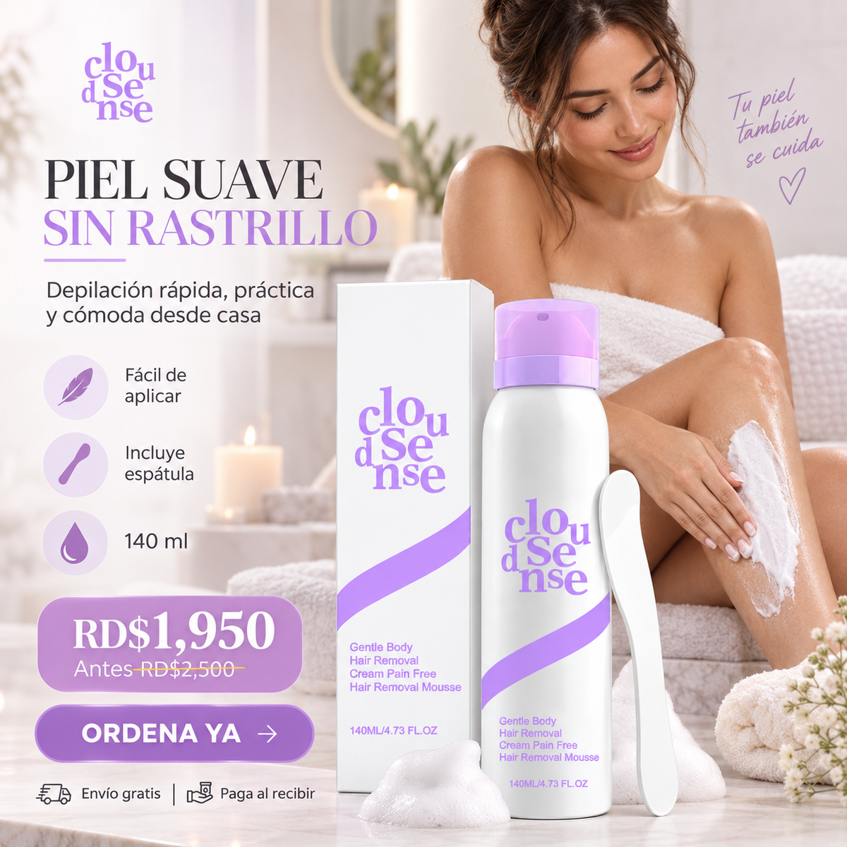 CloudSense – Espuma Depilatoria Corporal Suave 140 ml