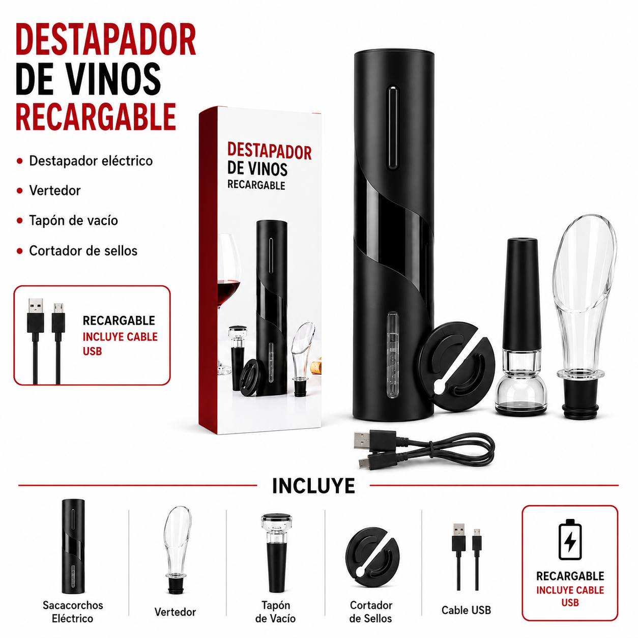 SET DESTAPADOR DE VINO ELECTRICO
