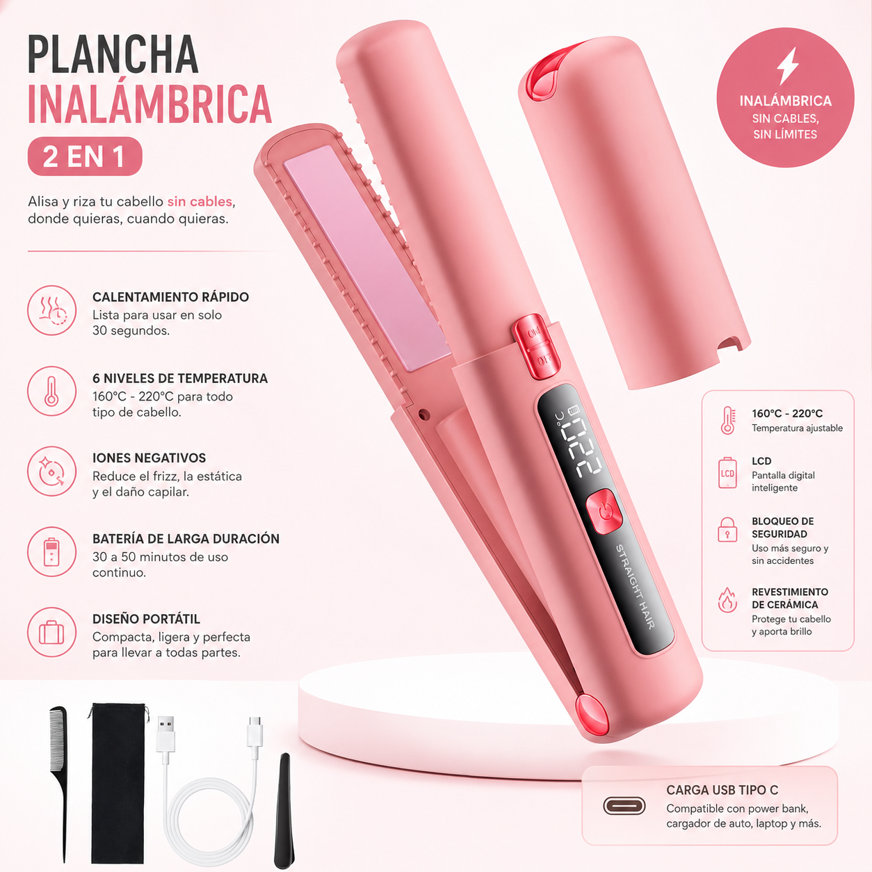 MINI PLANCHA PARA CABELLO PORTÁTIL