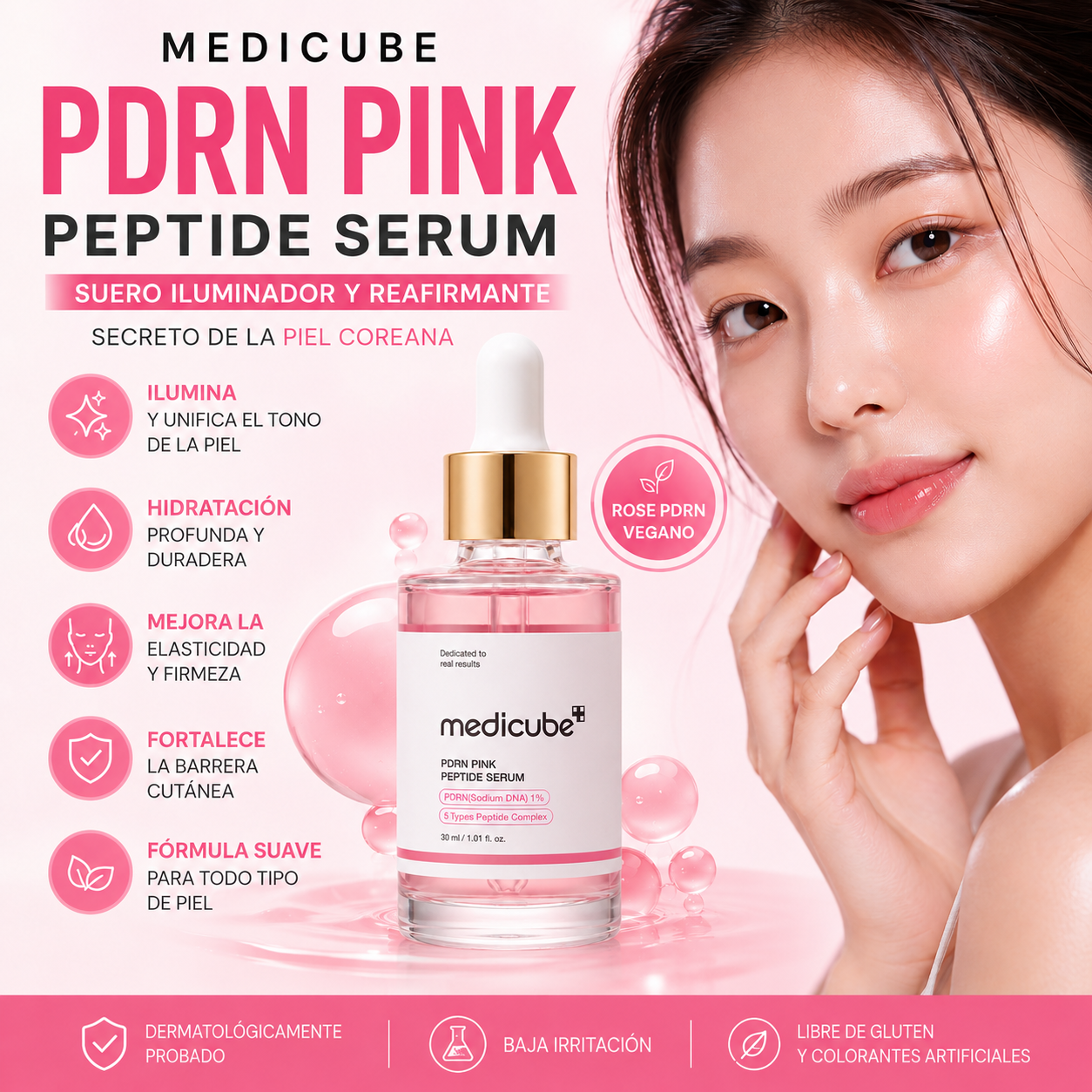 Medicube PDRN Pink Peptide Serum – Suero Iluminador y Reafirmante