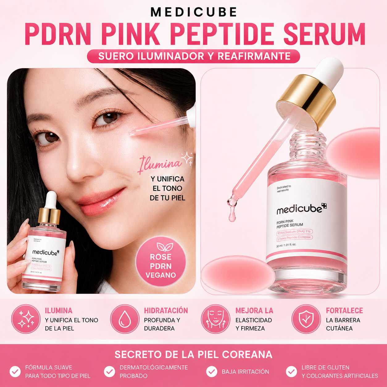 Medicube PDRN Pink Peptide Serum – Suero Iluminador y Reafirmante