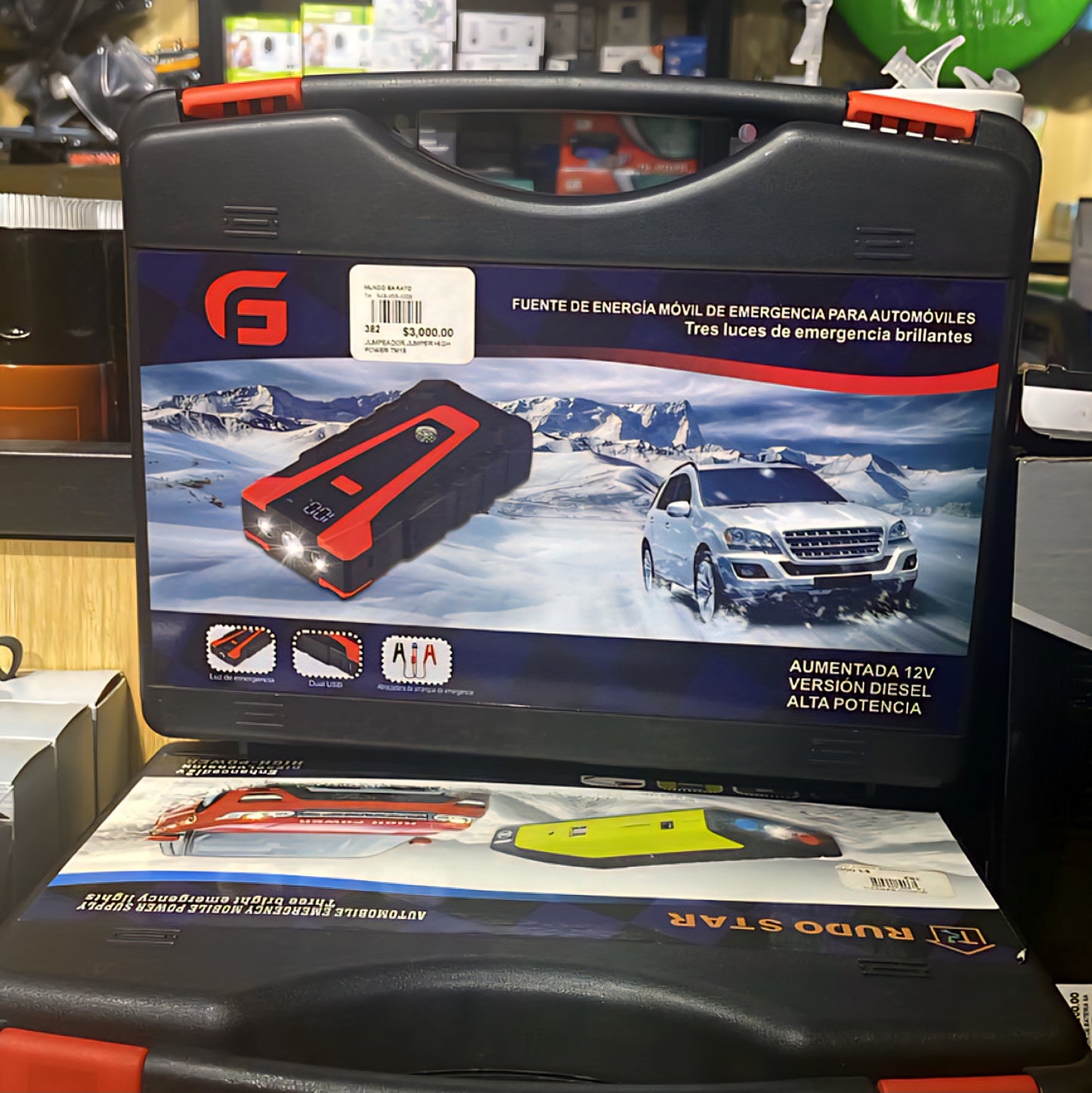Jumper de baterias para carros con puertos USB AS-02TORES.