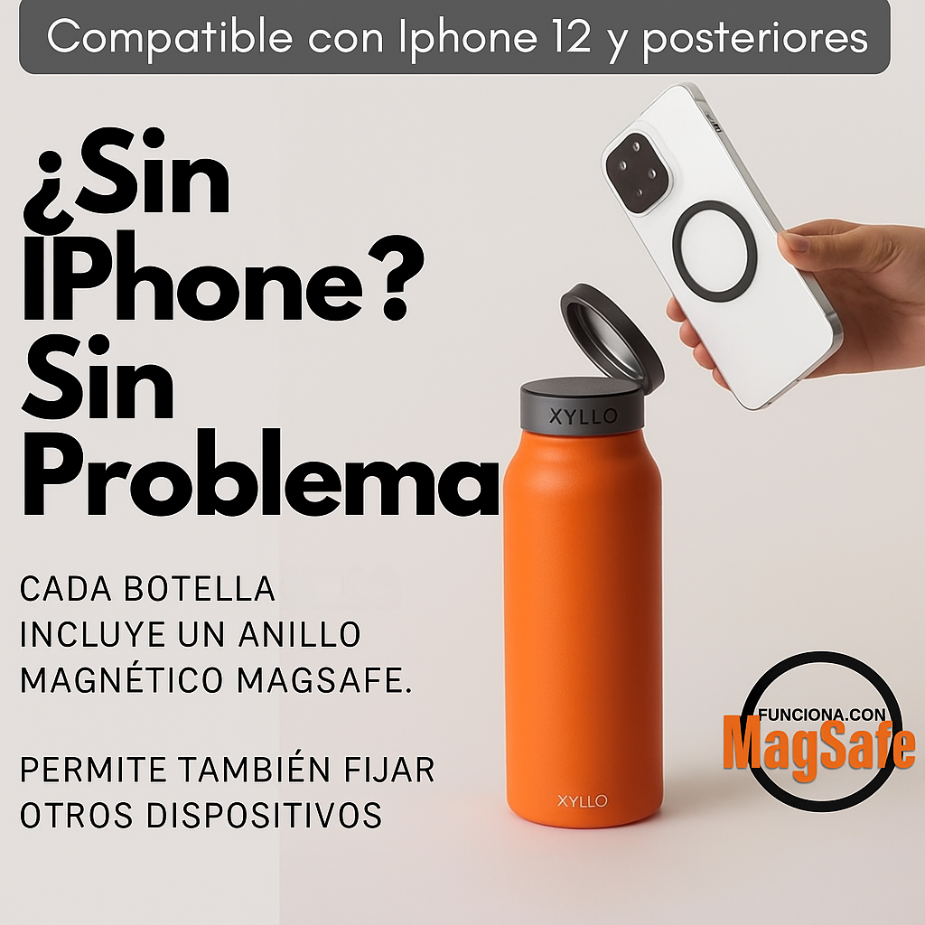 Botella de agua aislada con soporte para teléfono