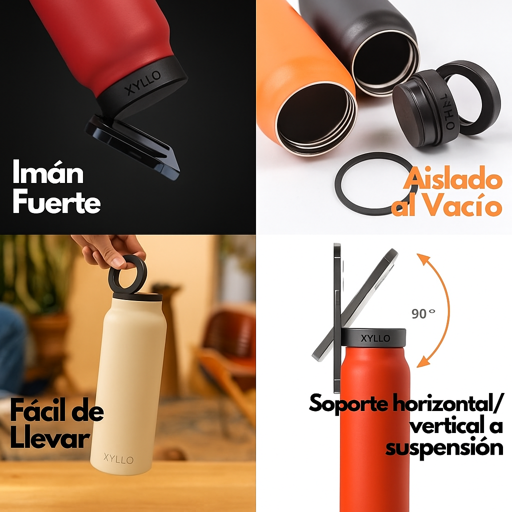 Botella de agua aislada con soporte para teléfono